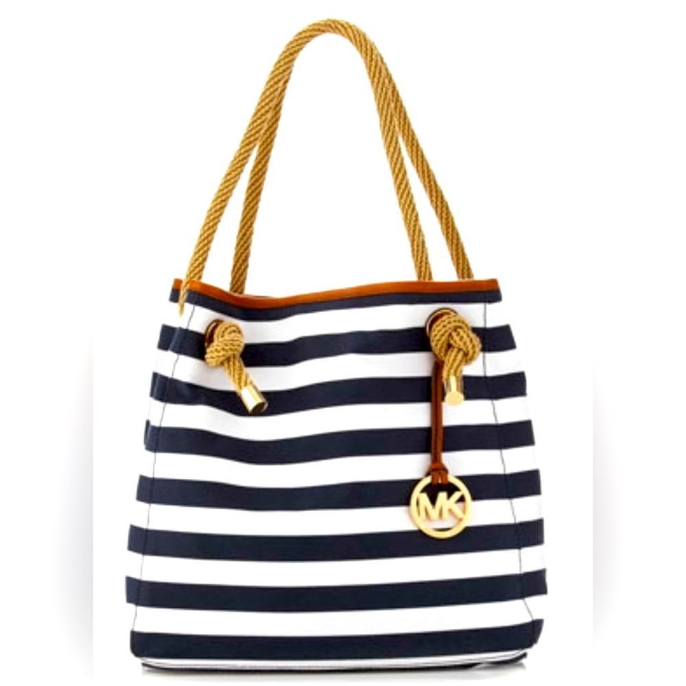 Michael Kors Navy and White Striped Tote Bag